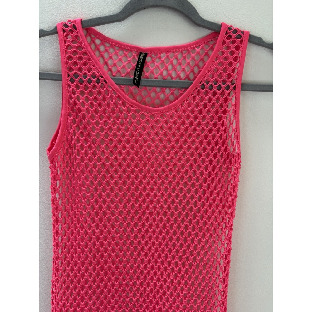 Women Mesh Maxi Cover Up Sz LARGE Neon Pink See Through Summer Dress Beach - Picture 2 of 13